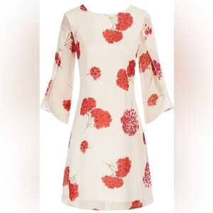 Grace Karin lined dress. Size XL. Mid length, sheer overlay. Cream/red flowers.
